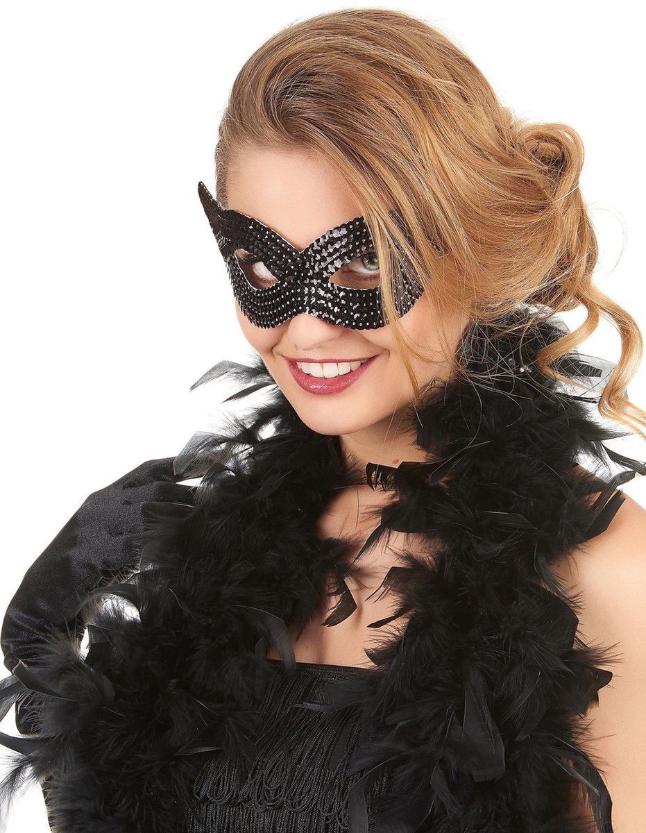   - Zwarte Venetiaanse masker met lovertjes voor volwassenen -   > Masquerade masker